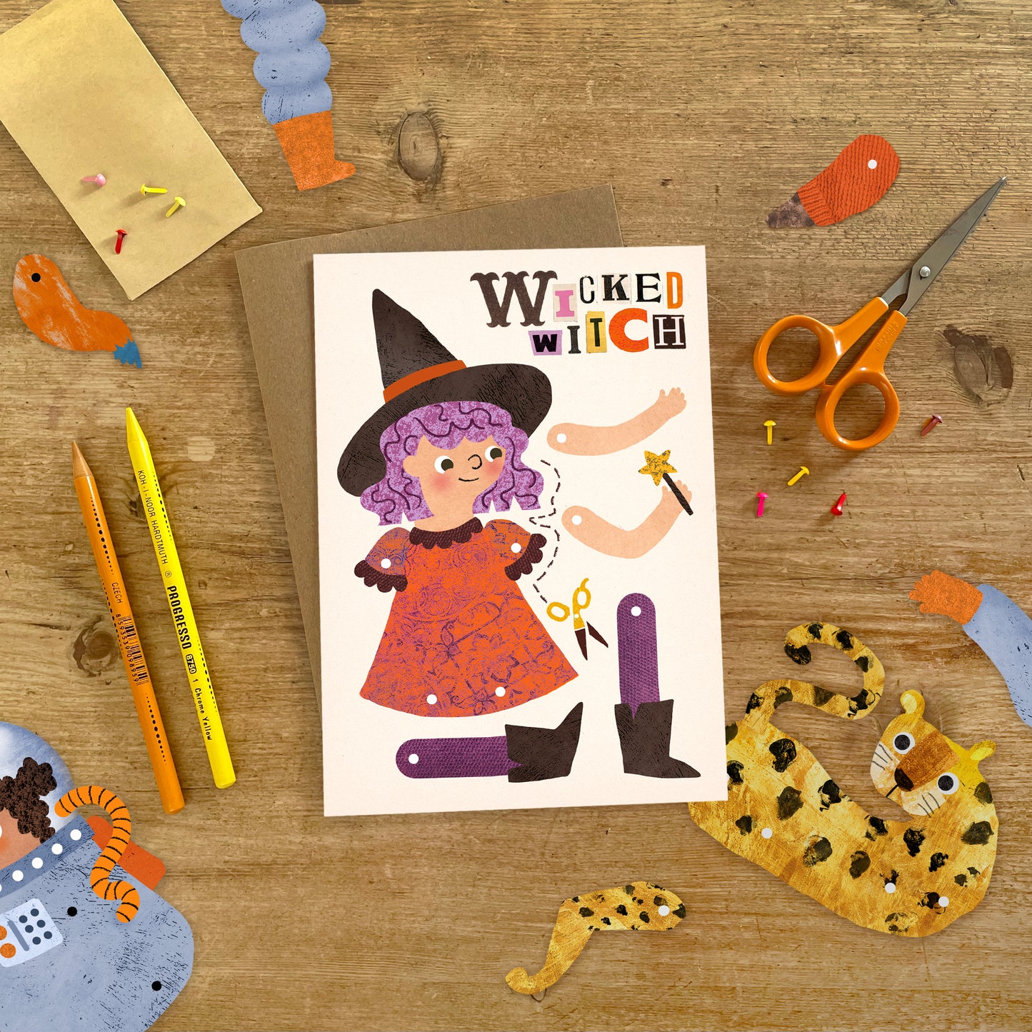 Wicked Witch Split Pin Puppet A5 Greeting Card image 0