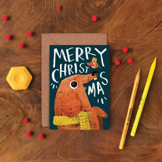 Dog & Robin Greetings Card image 1
