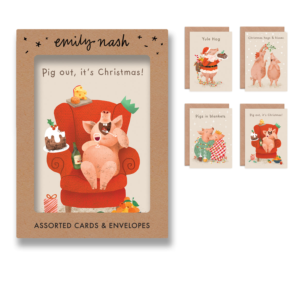 Christmas Pig Greeting Cards- Multipack of 8 image 0