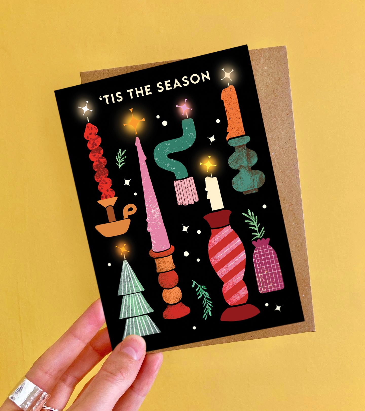 Tis the Season Candlesticks Christmas Card