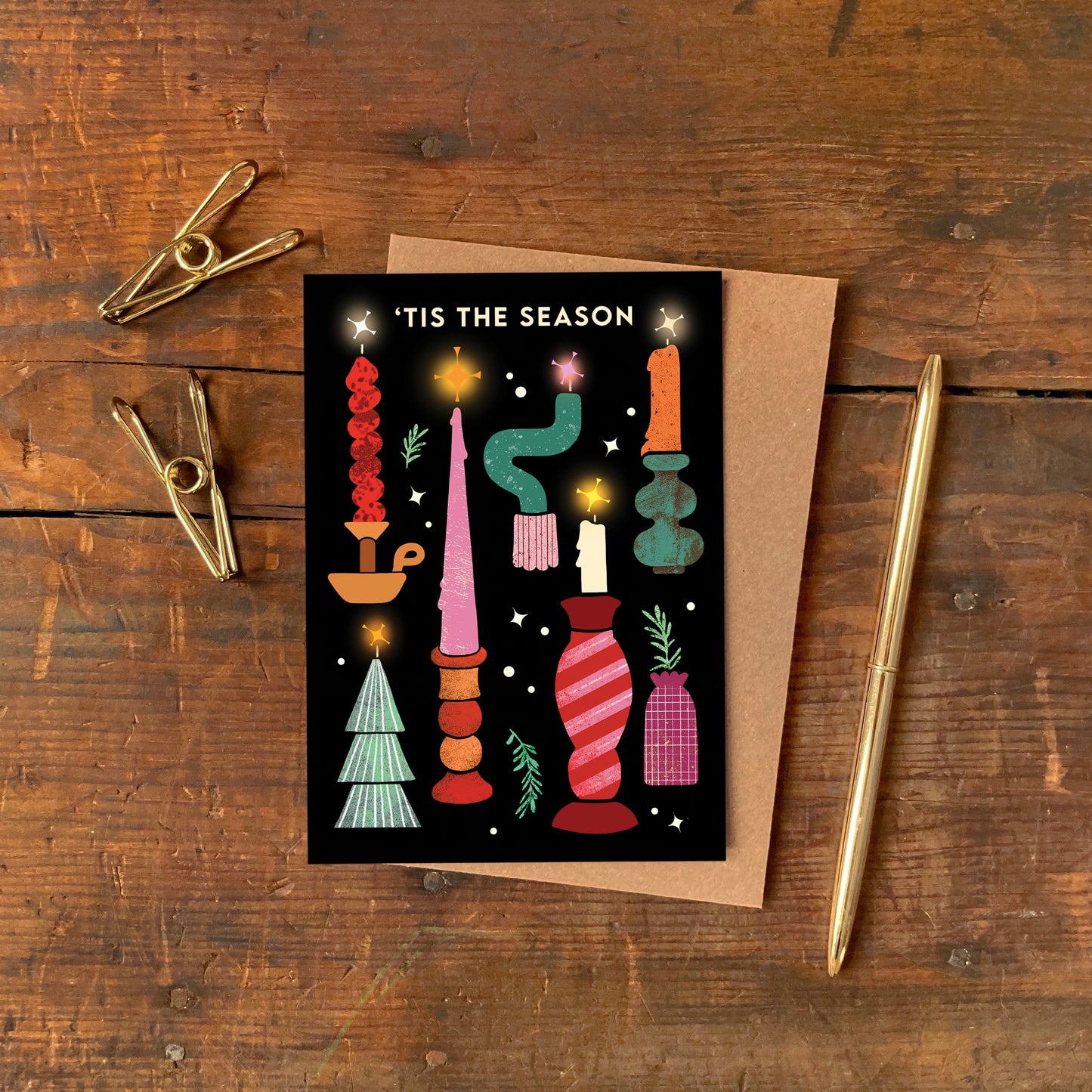 Tis the Season Candlesticks Christmas Card