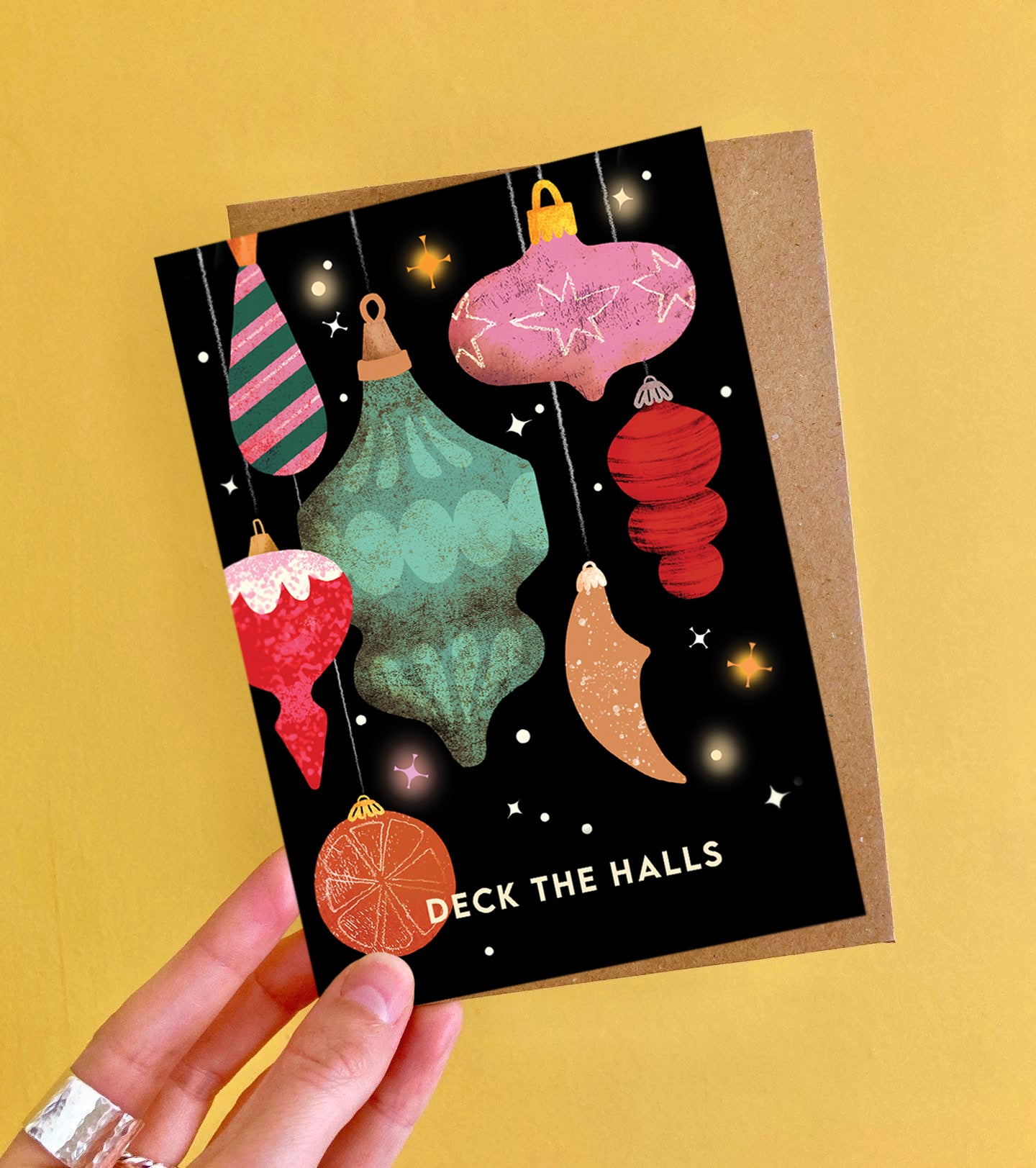 Deck the Halls Baubles Christmas Card