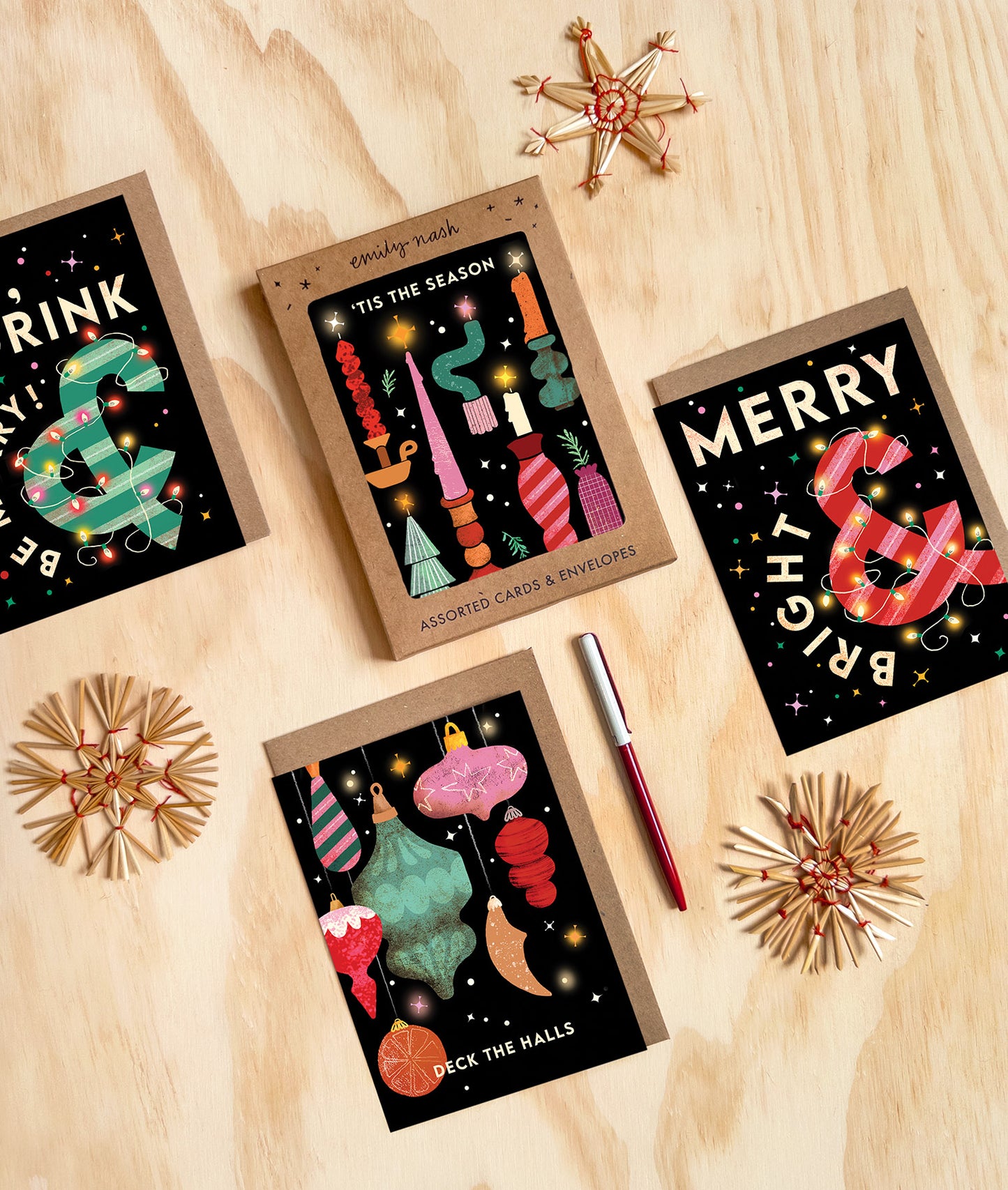 Deck the Halls Baubles Christmas Card