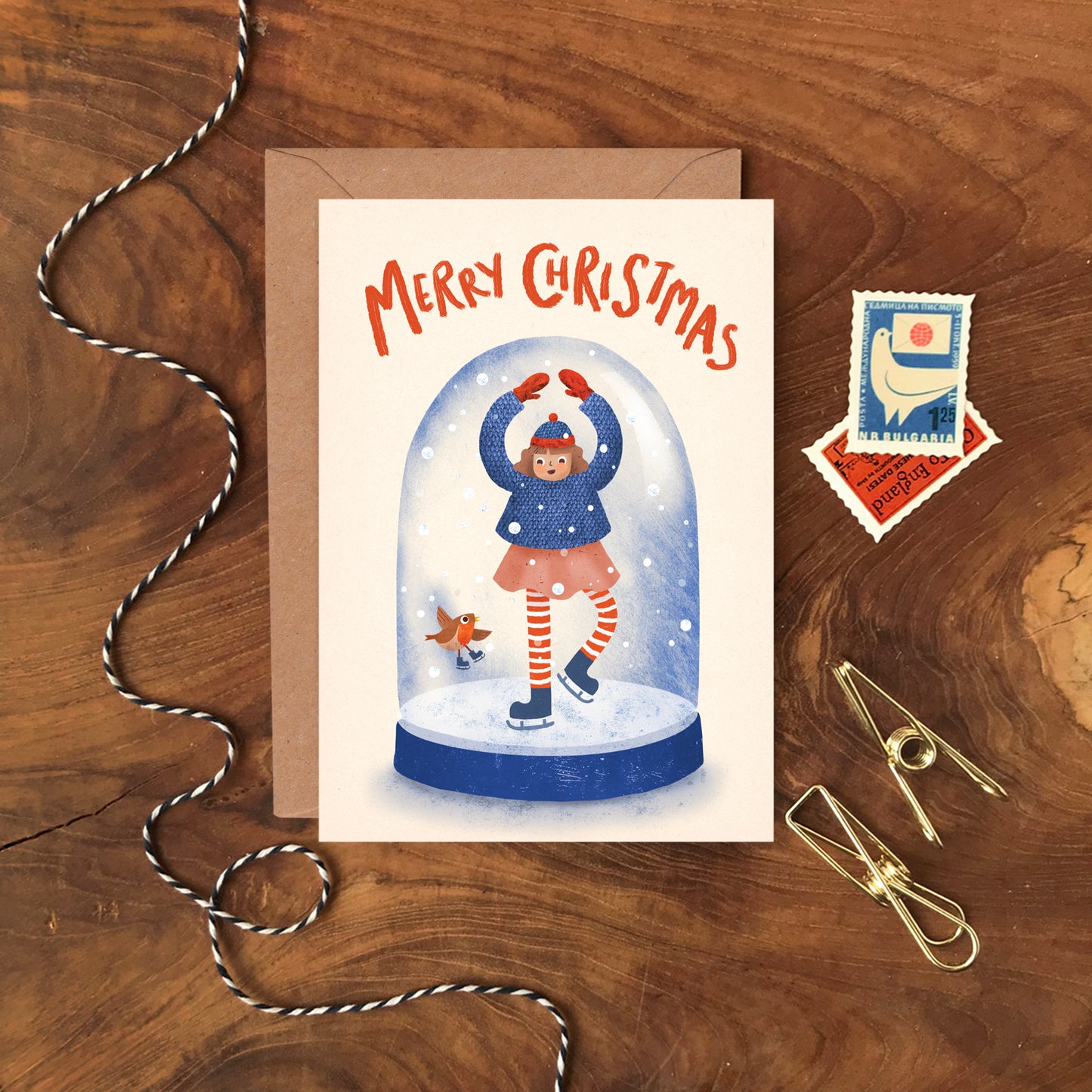 Ice Skater Snow Globe Christmas Card image 1