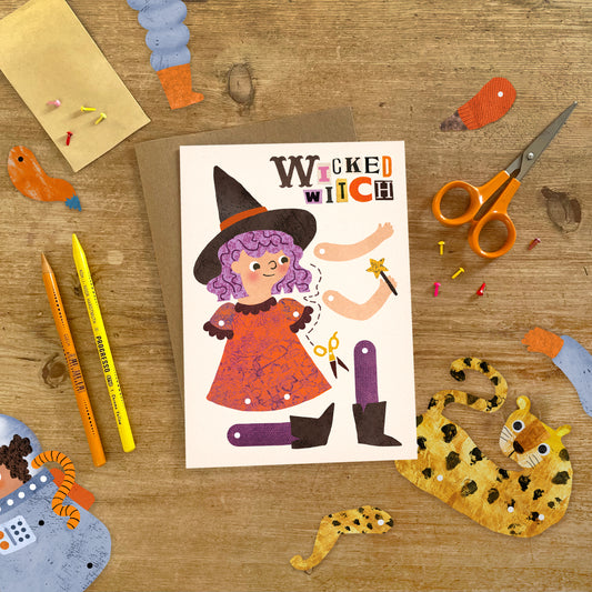 Wicked Witch Split Pin Puppet A5 Greeting Card image 0