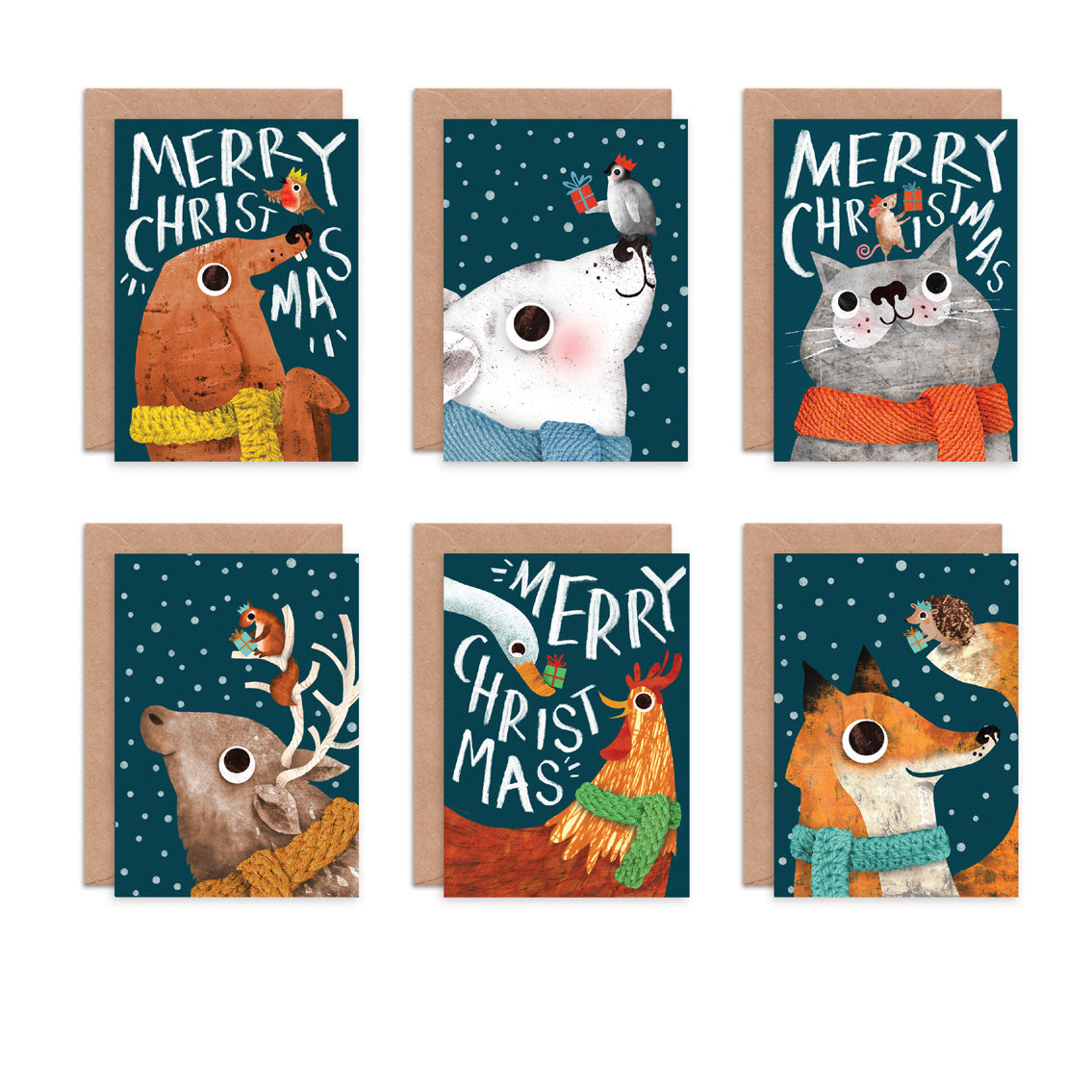Christmas Animals Multipack of 6 Greetings Cards image 3