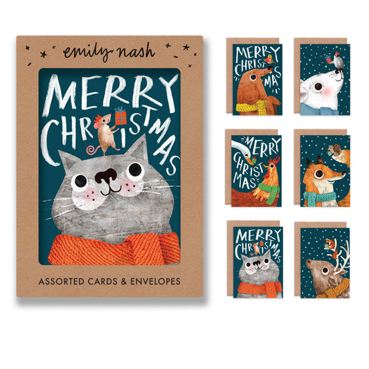 Christmas Animals Multipack of 6 Greetings Cards image 0