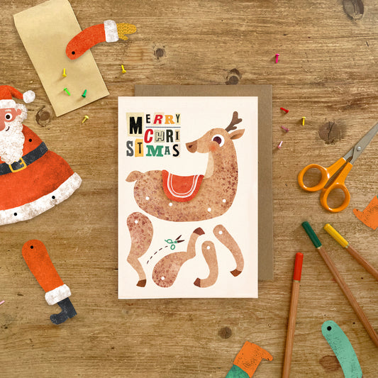 Reindeer Split Pin Puppet A5 Greeting Card image 0