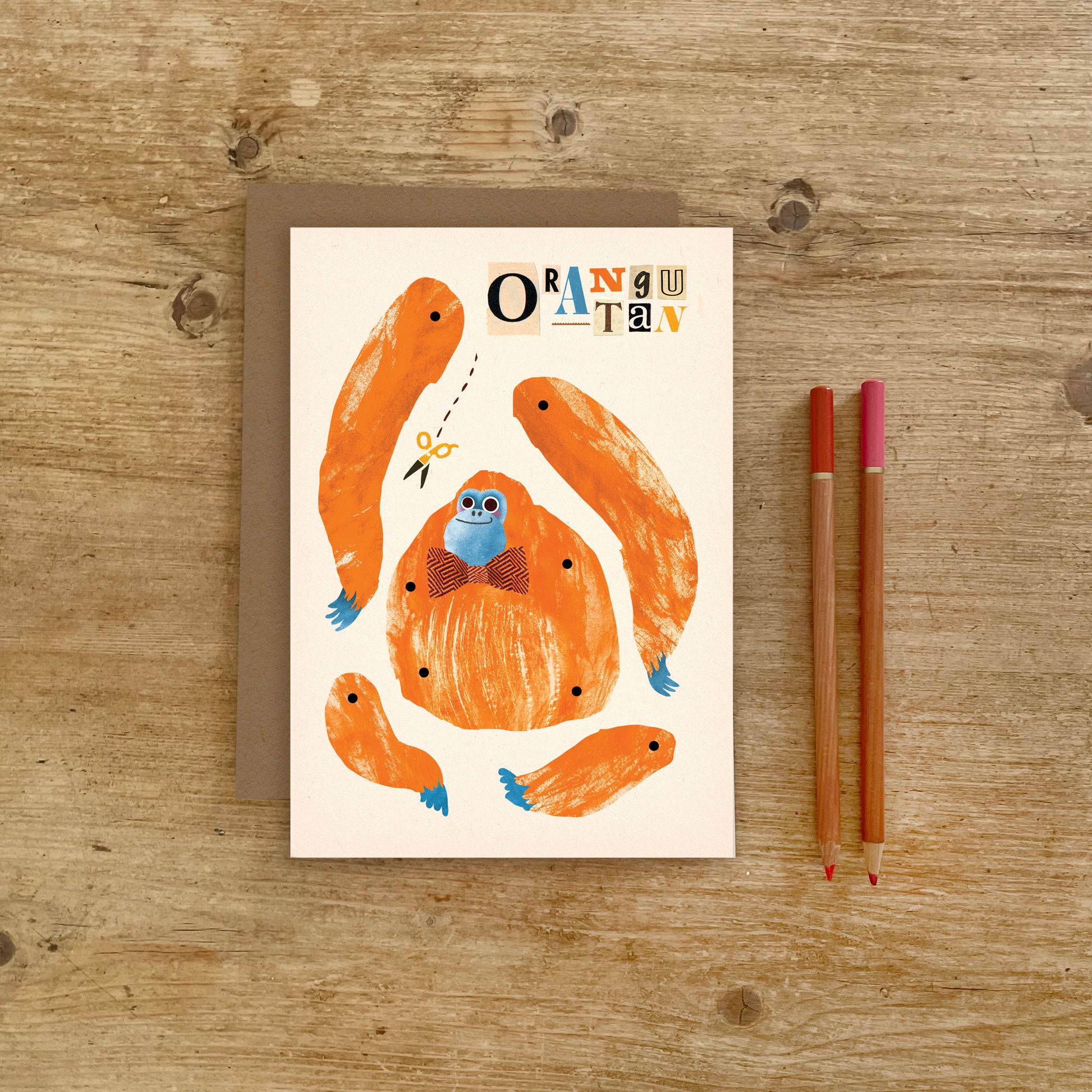 Orangutan Split Pin Puppet A5 Greeting Card image 4