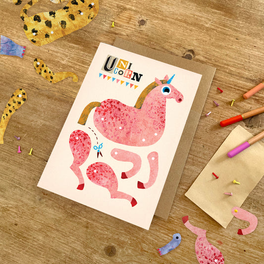 Unicorn Split Pin Puppet A5 Greeting Card image 0