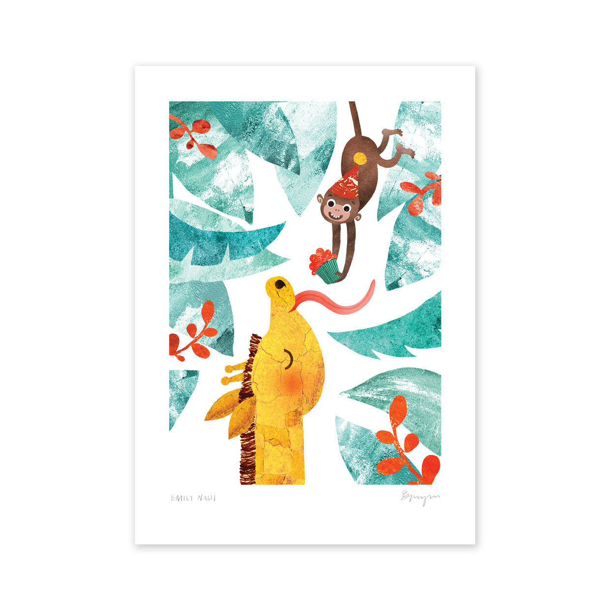 Giraffe & Monkey Recycled A4 Art Print image 1