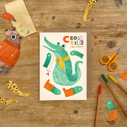 Crocodile Split Pin Puppet A5 Greeting Card image 0