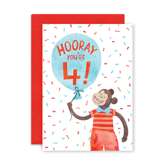 Four Years Monkey Greetings Card image 0
