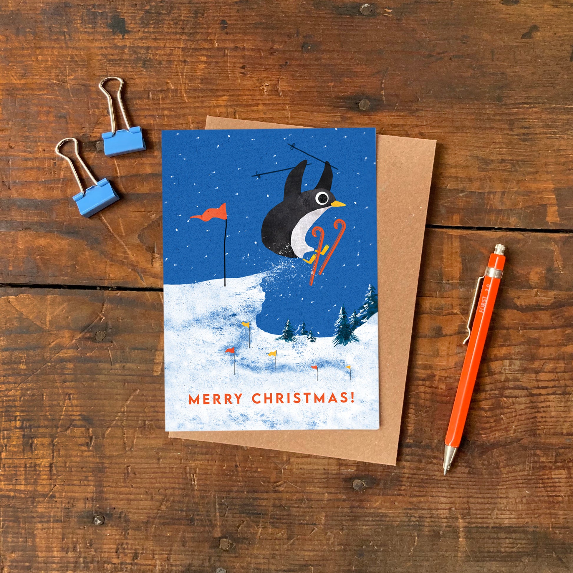 Skiing Penguin Christmas Card image 1