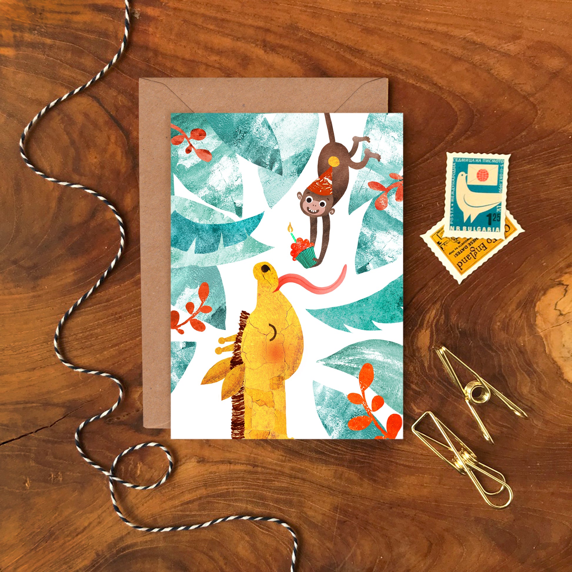 Giraffe & Monkey Greetings Card image 1