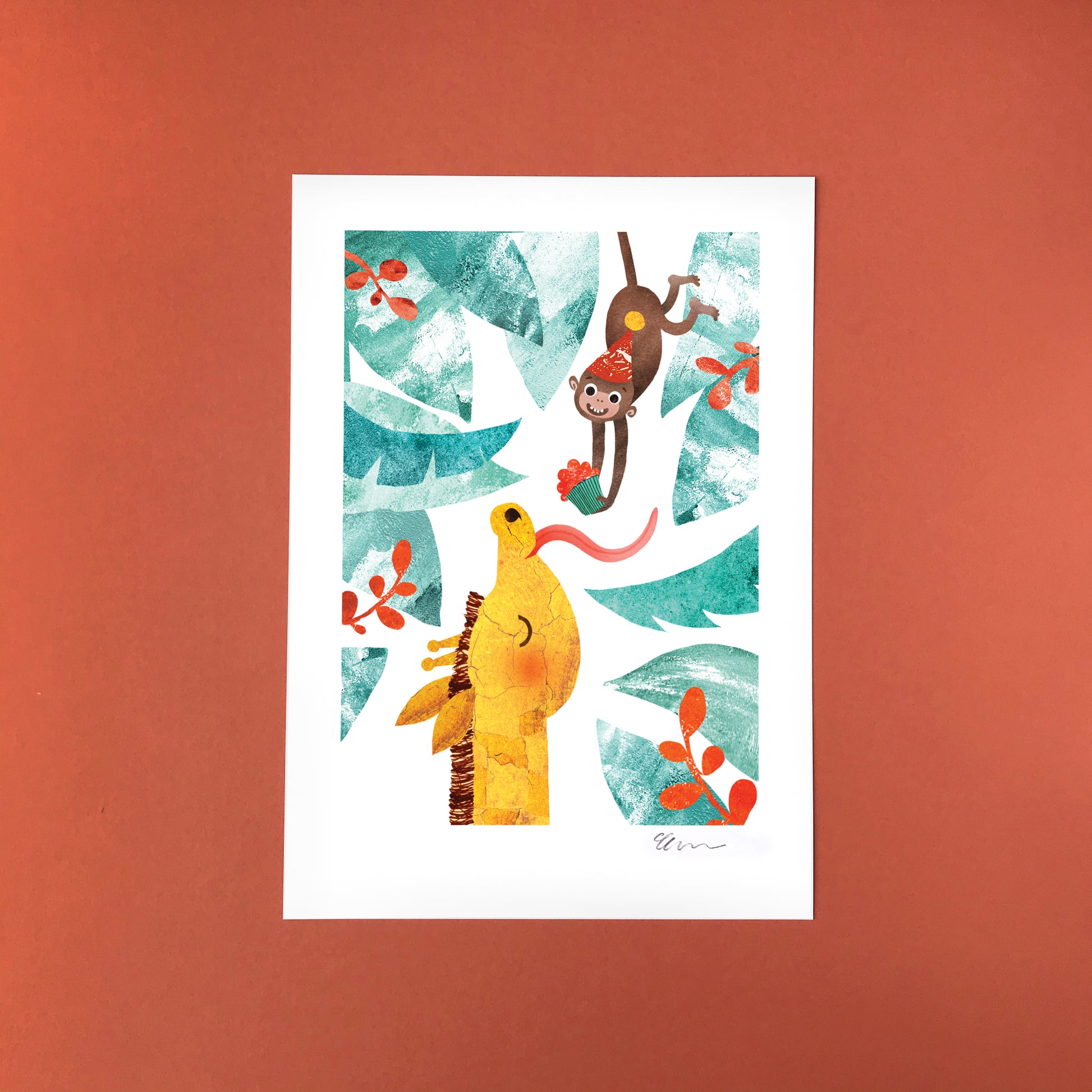 Giraffe & Monkey Recycled A4 Art Print image 4
