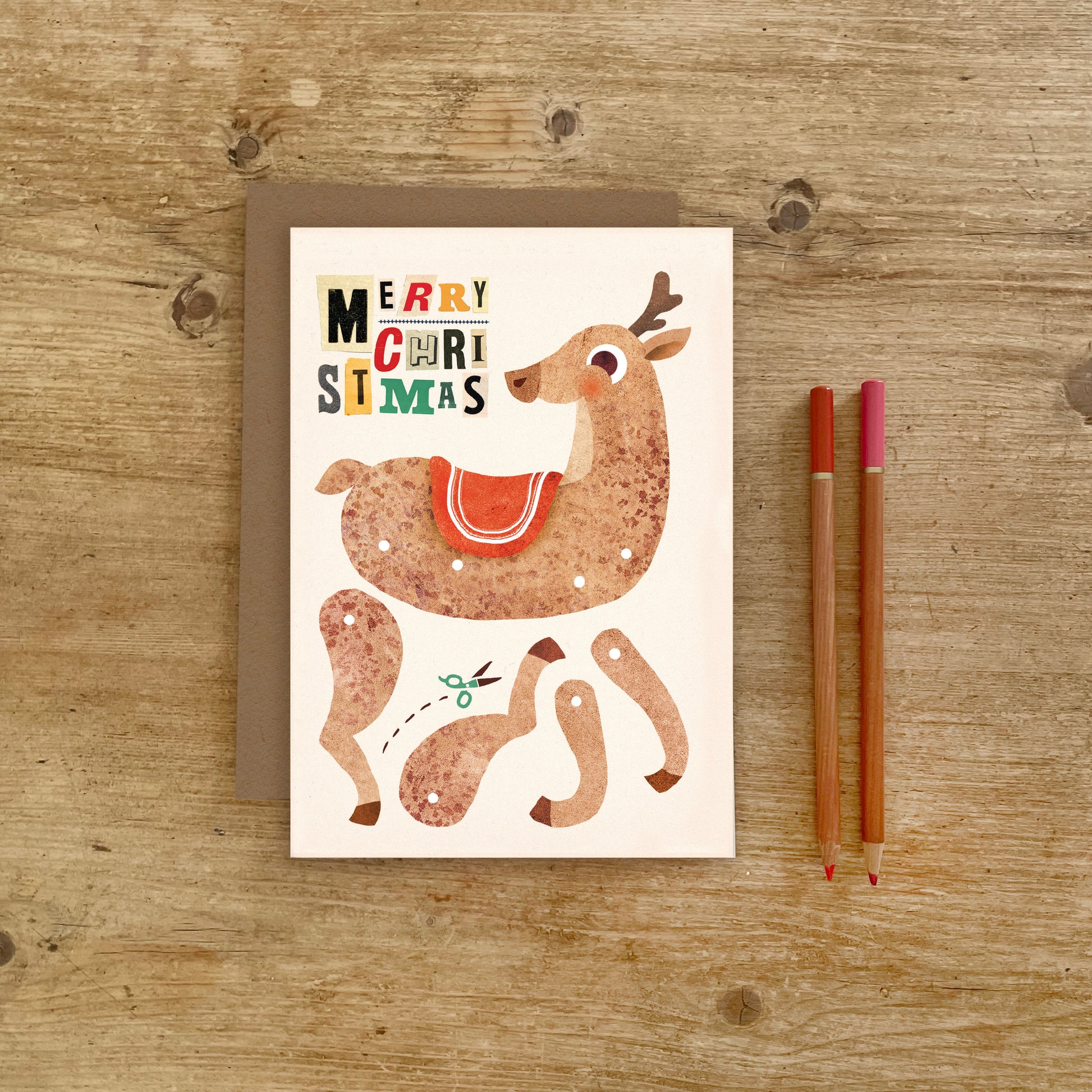 Reindeer Split Pin Puppet A5 Greeting Card image 4