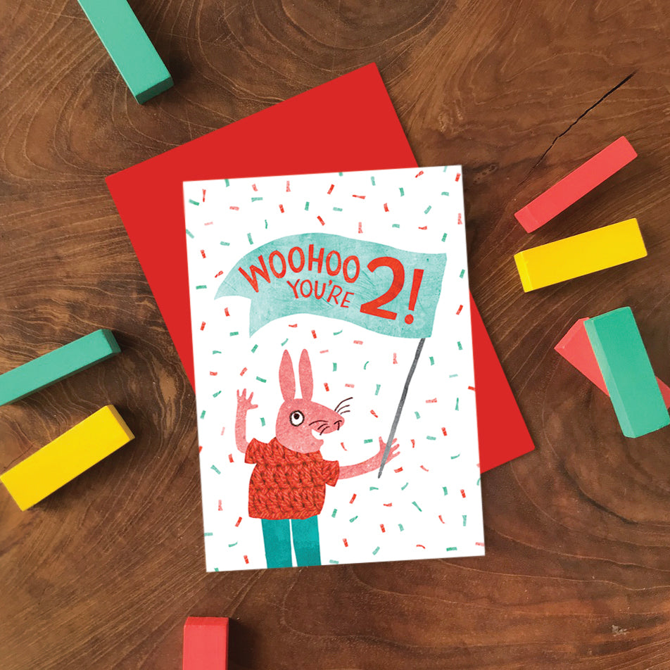 Two Years Rabbit Greetings Card image 1