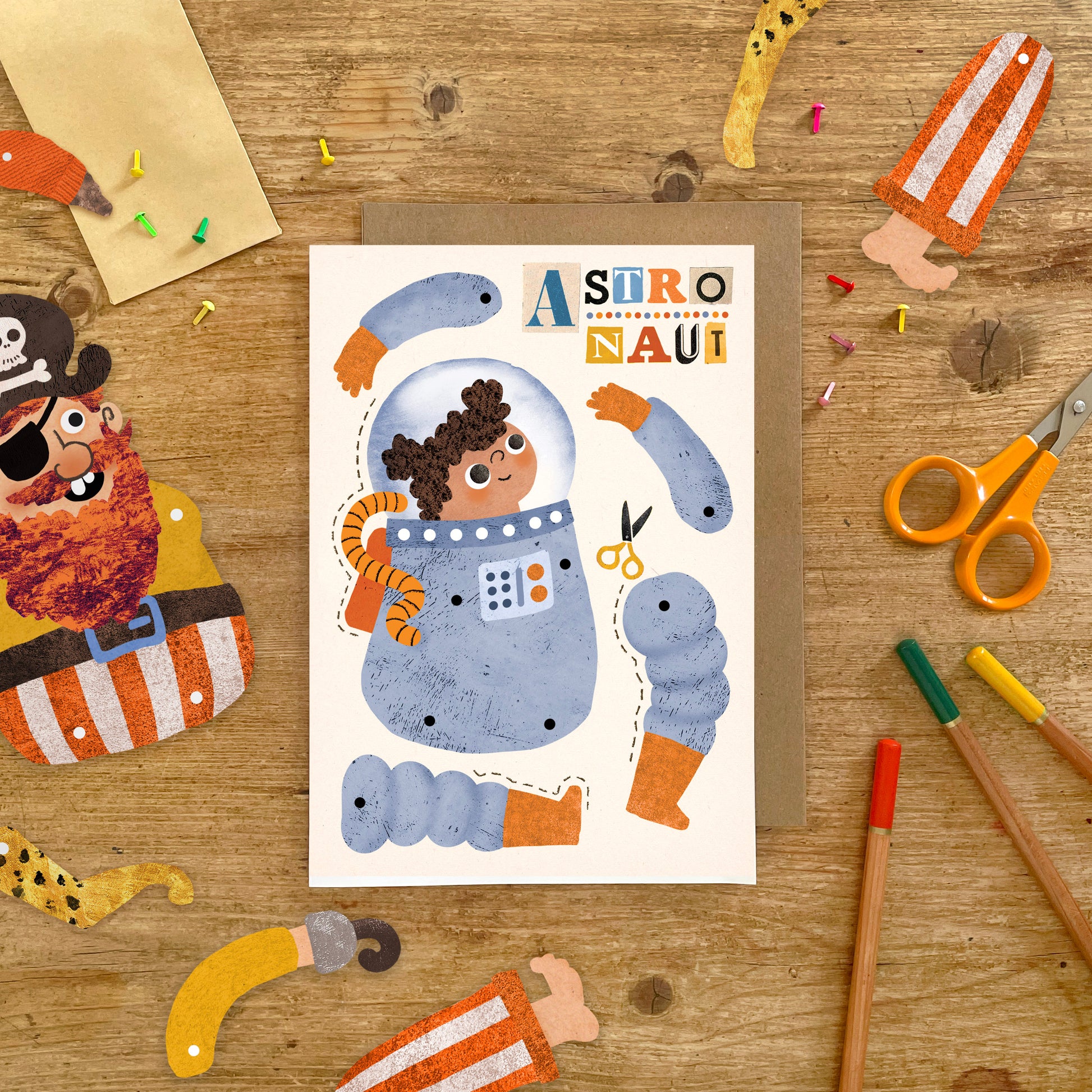 Astronaut Split Pin Puppet A5 Greeting Card image 0