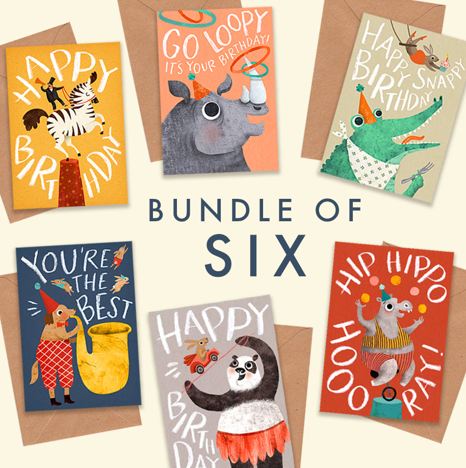 Circus Animals Birthday Cards- Multipack of 6 Cards image 1