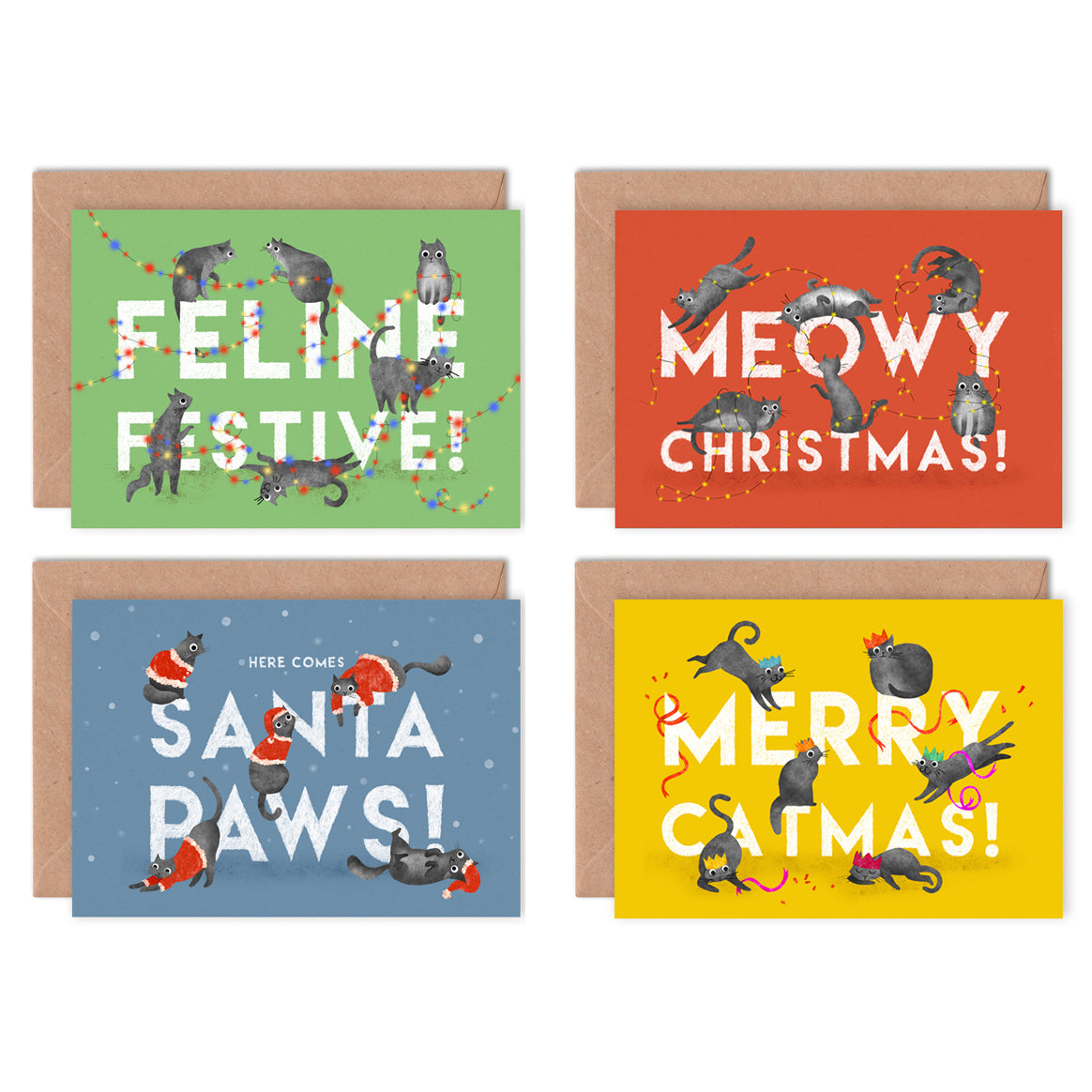 Christmas Cats Multipack of 8 Greetings Cards image 1
