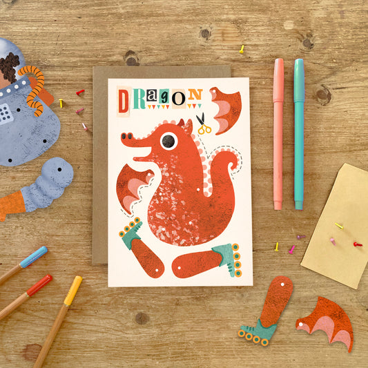 Dragon Split Pin Puppet A5 Greeting Card image 0