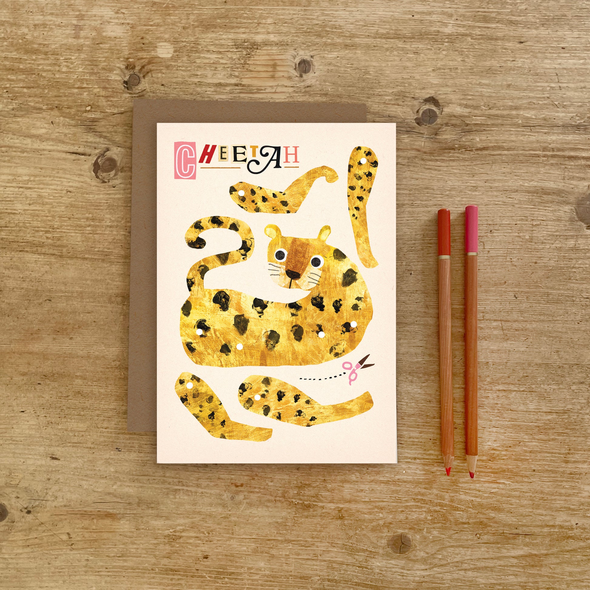 Cheetah Split Pin Puppet A5 Greeting Card image 4