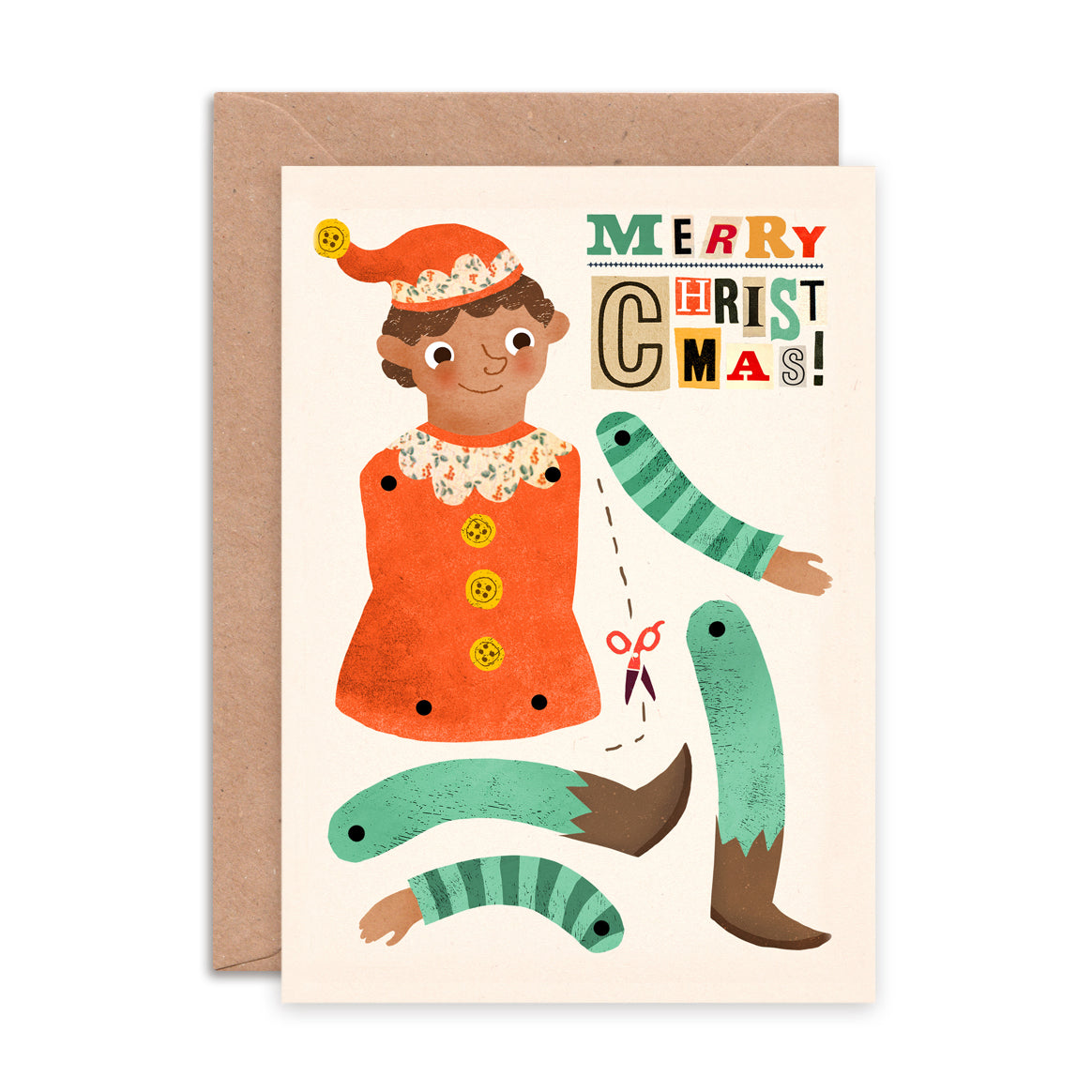 Christmas Elf Split Pin Puppet A5 Greeting Card image 2