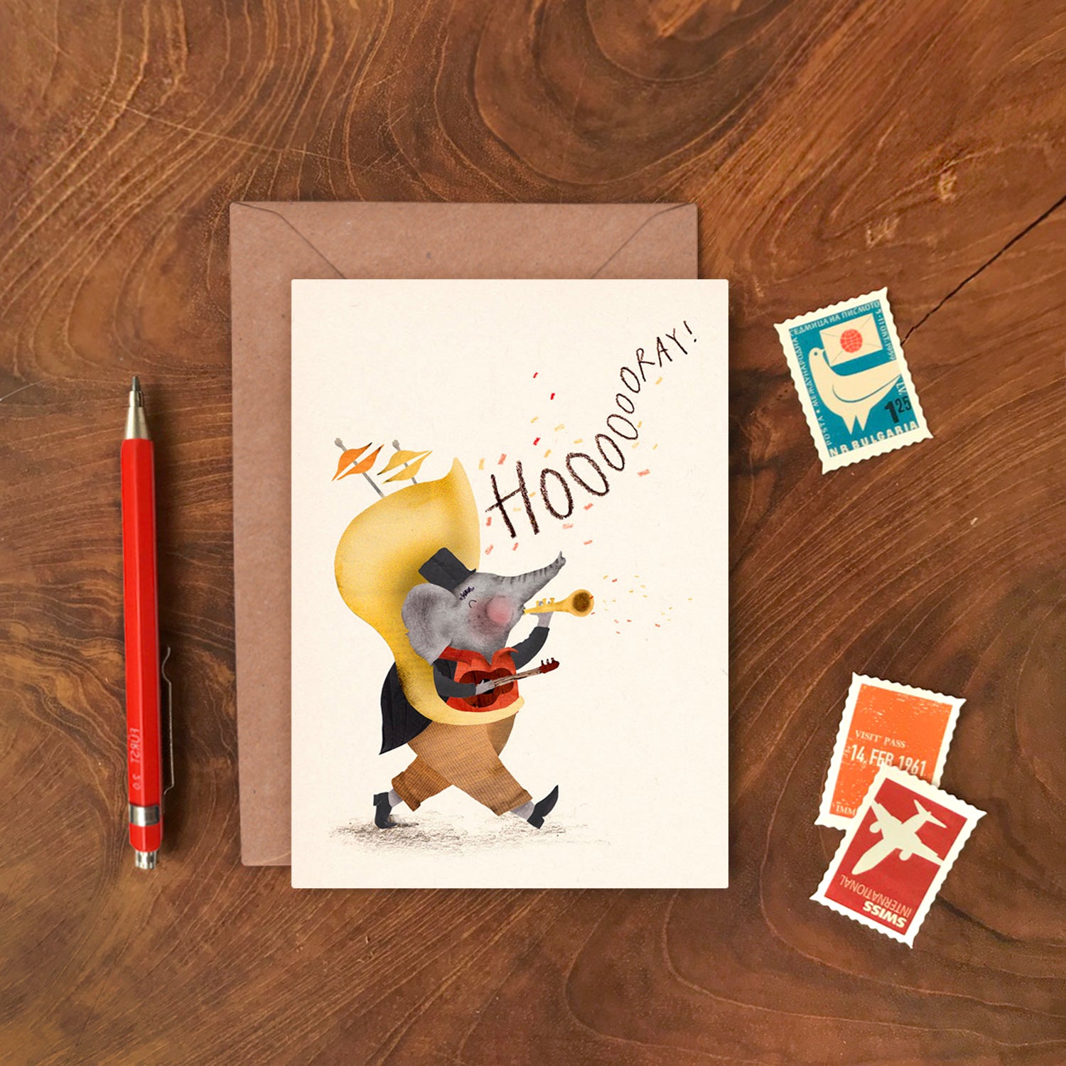 Hooray Elephant Greetings Card image 1