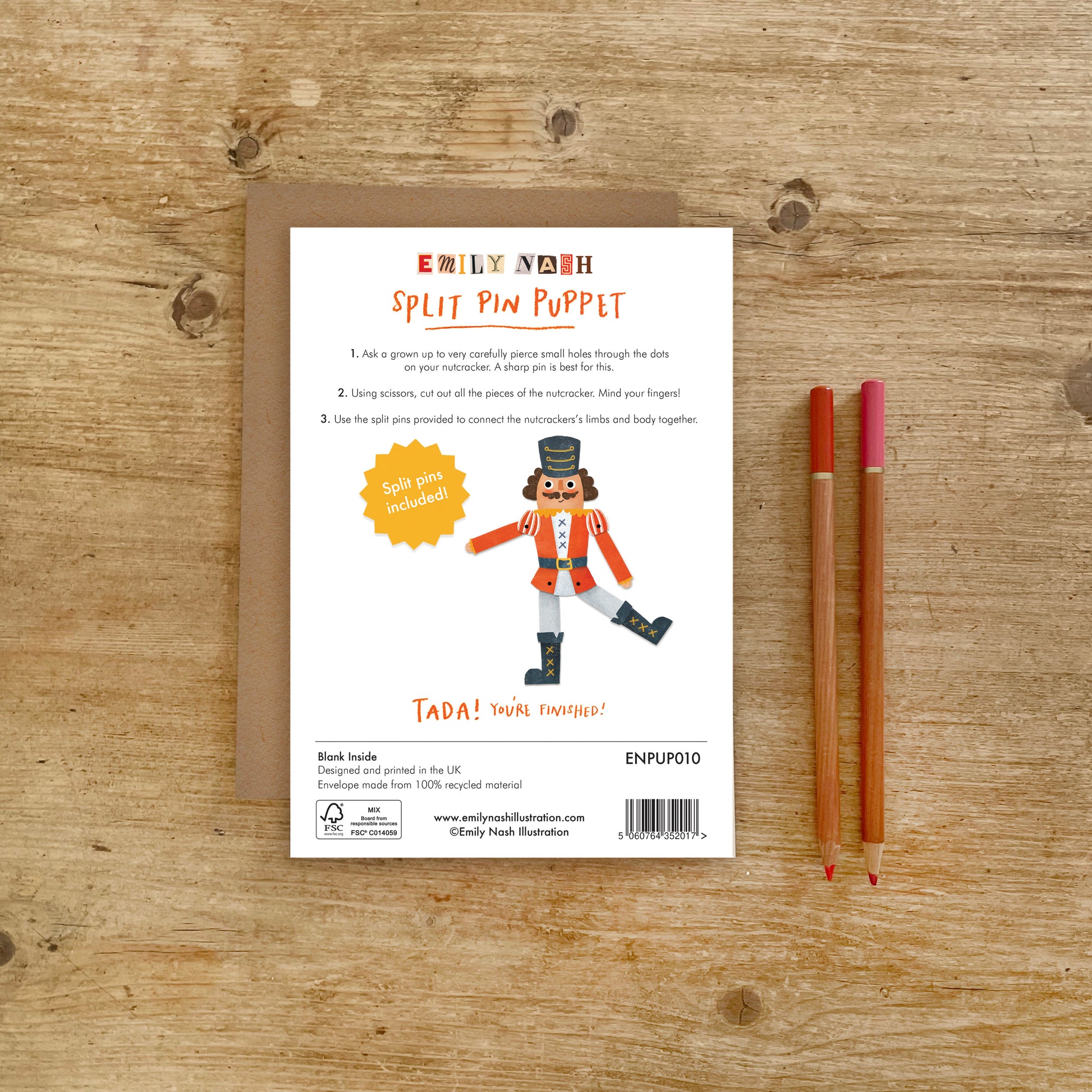 Nutcracker Split Pin Puppet A5 Greeting Card image 2