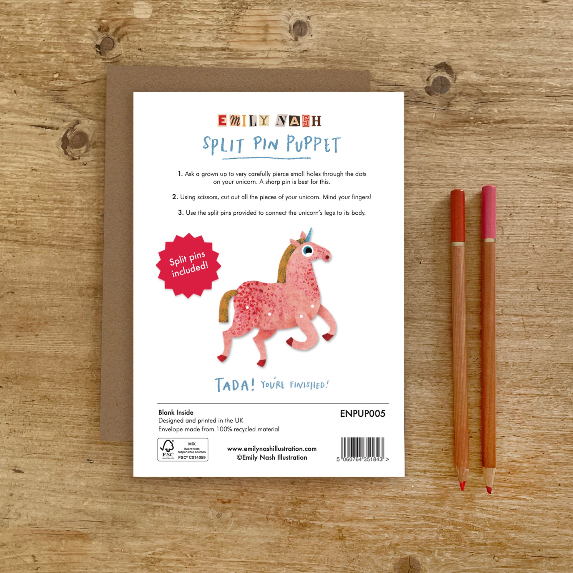 Unicorn Split Pin Puppet A5 Greeting Card image 3