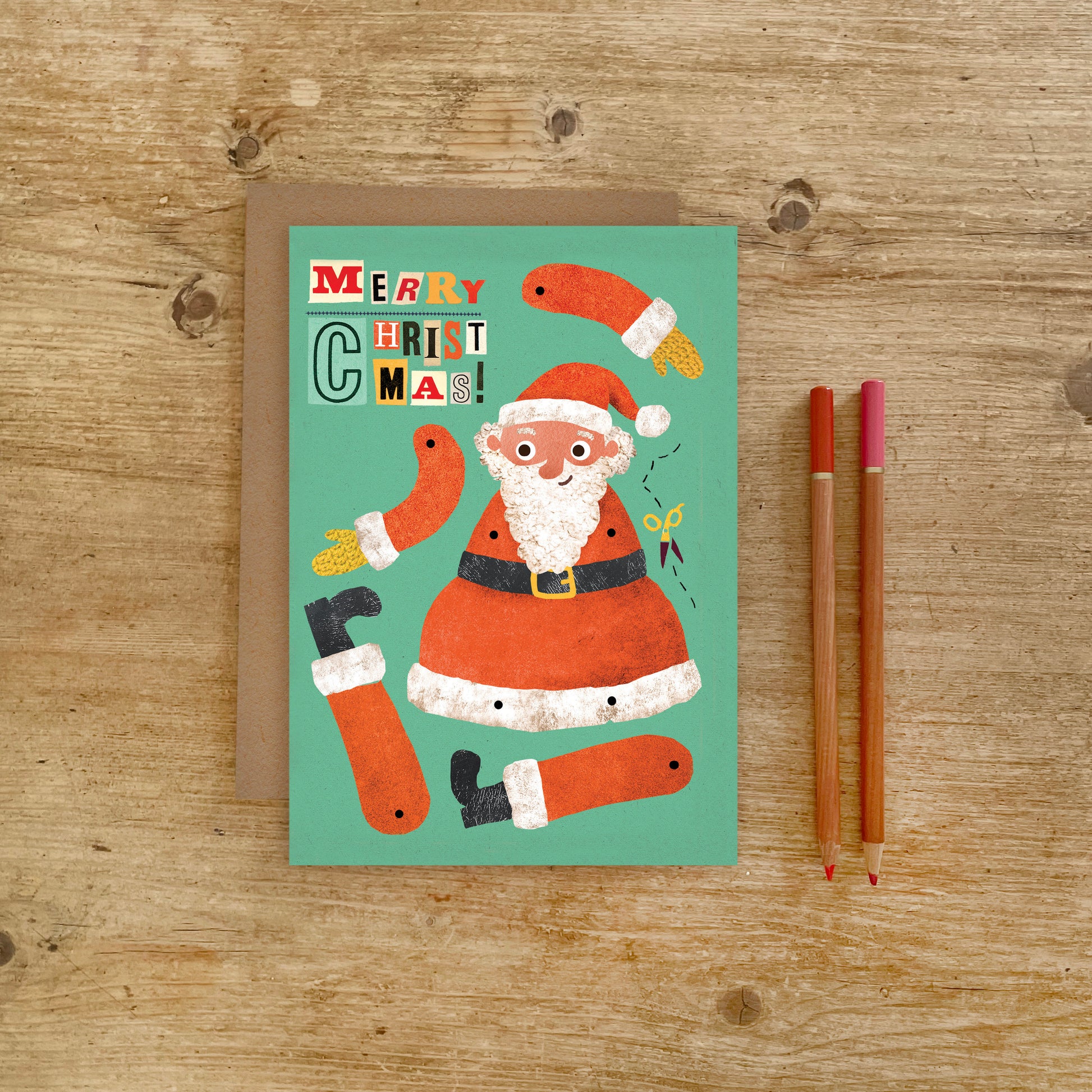 Father Christmas Split Pin Puppet A5 Greeting Card image 4