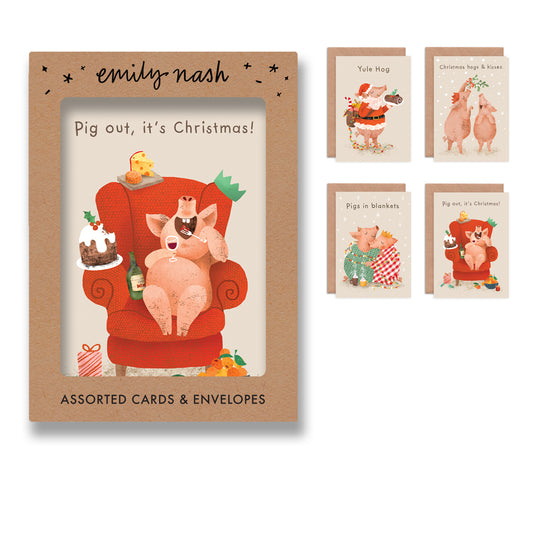 Christmas Pig Greeting Cards- Multipack of 8 image 0