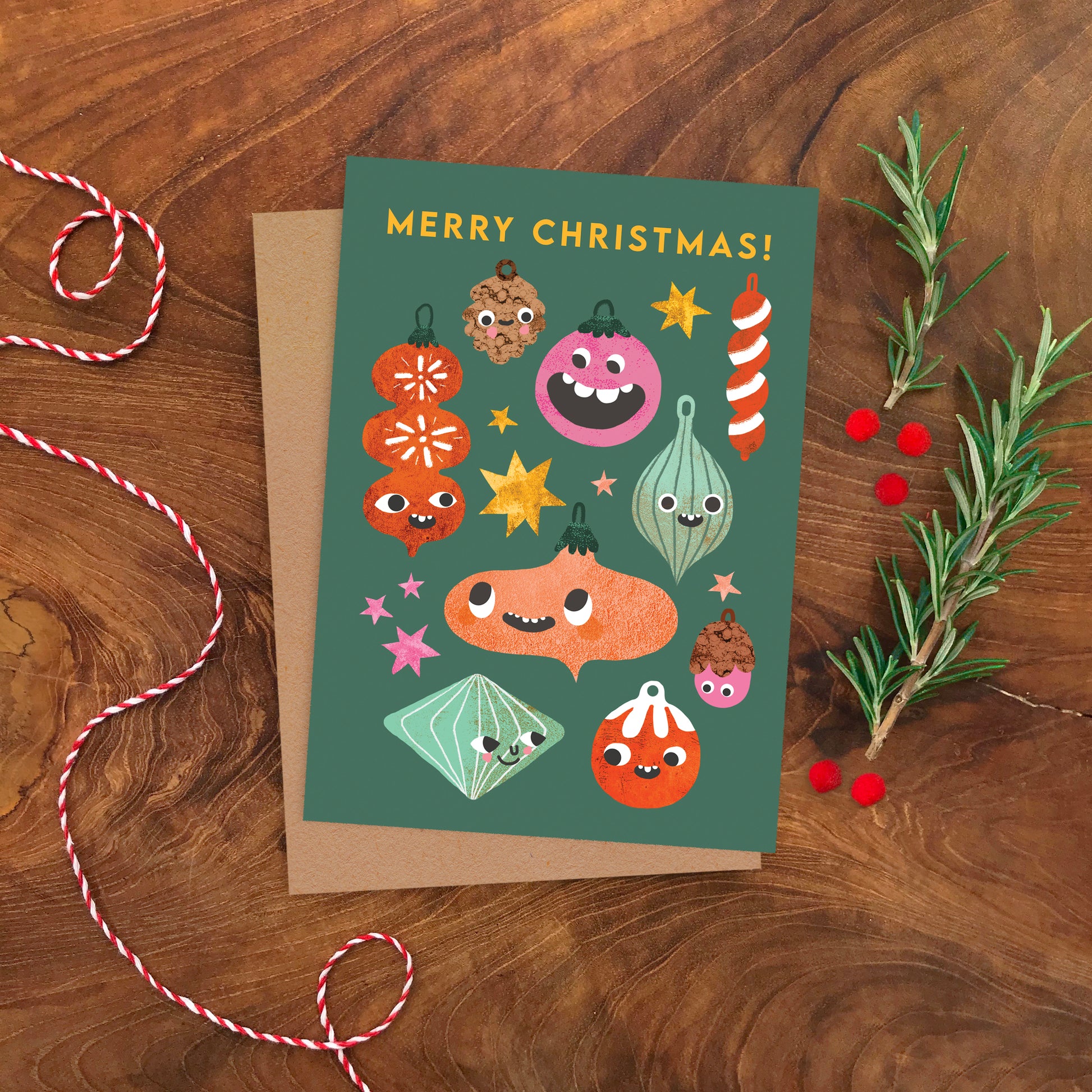 Christmas Bauble Faces Greeting Card image 1