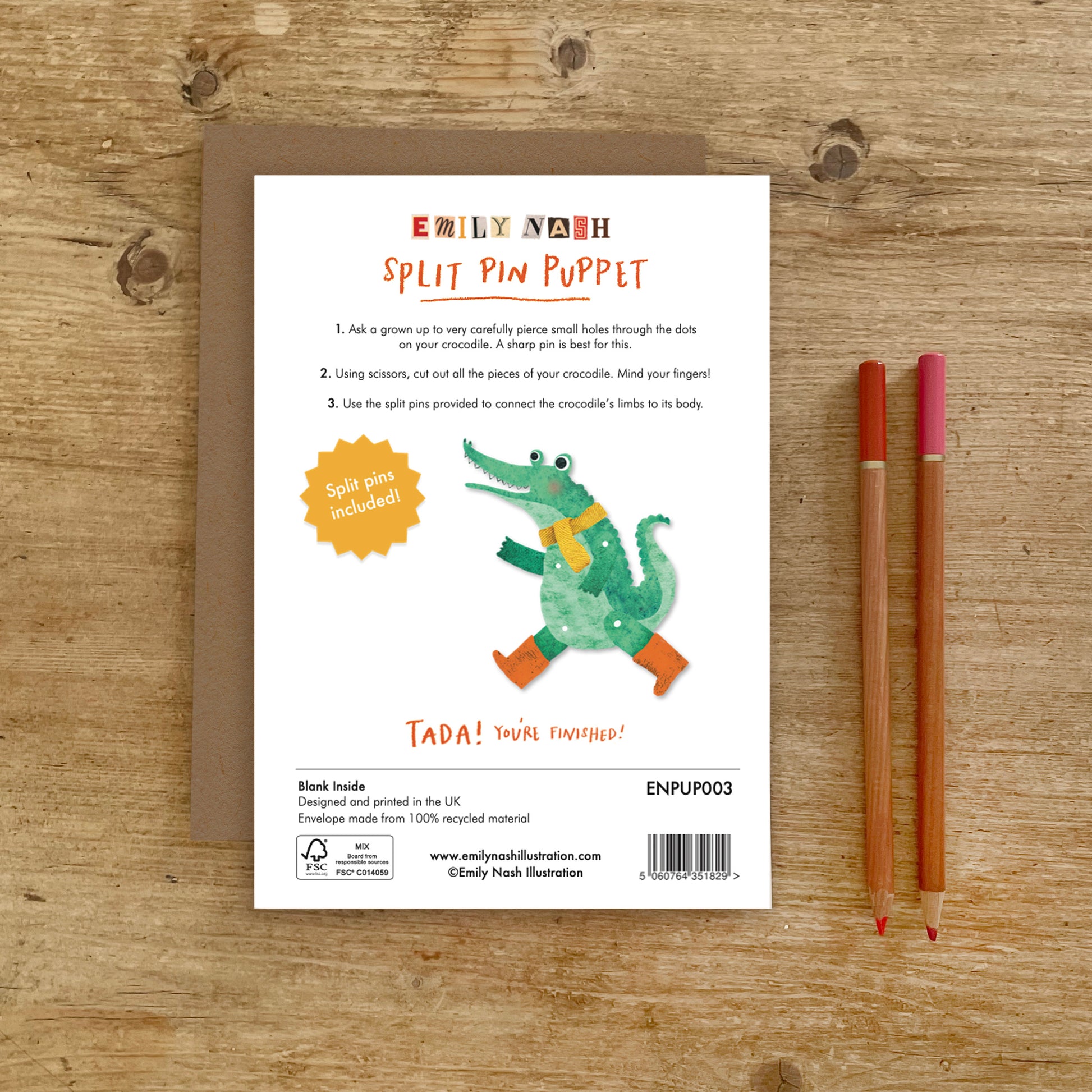 Crocodile Split Pin Puppet A5 Greeting Card image 3