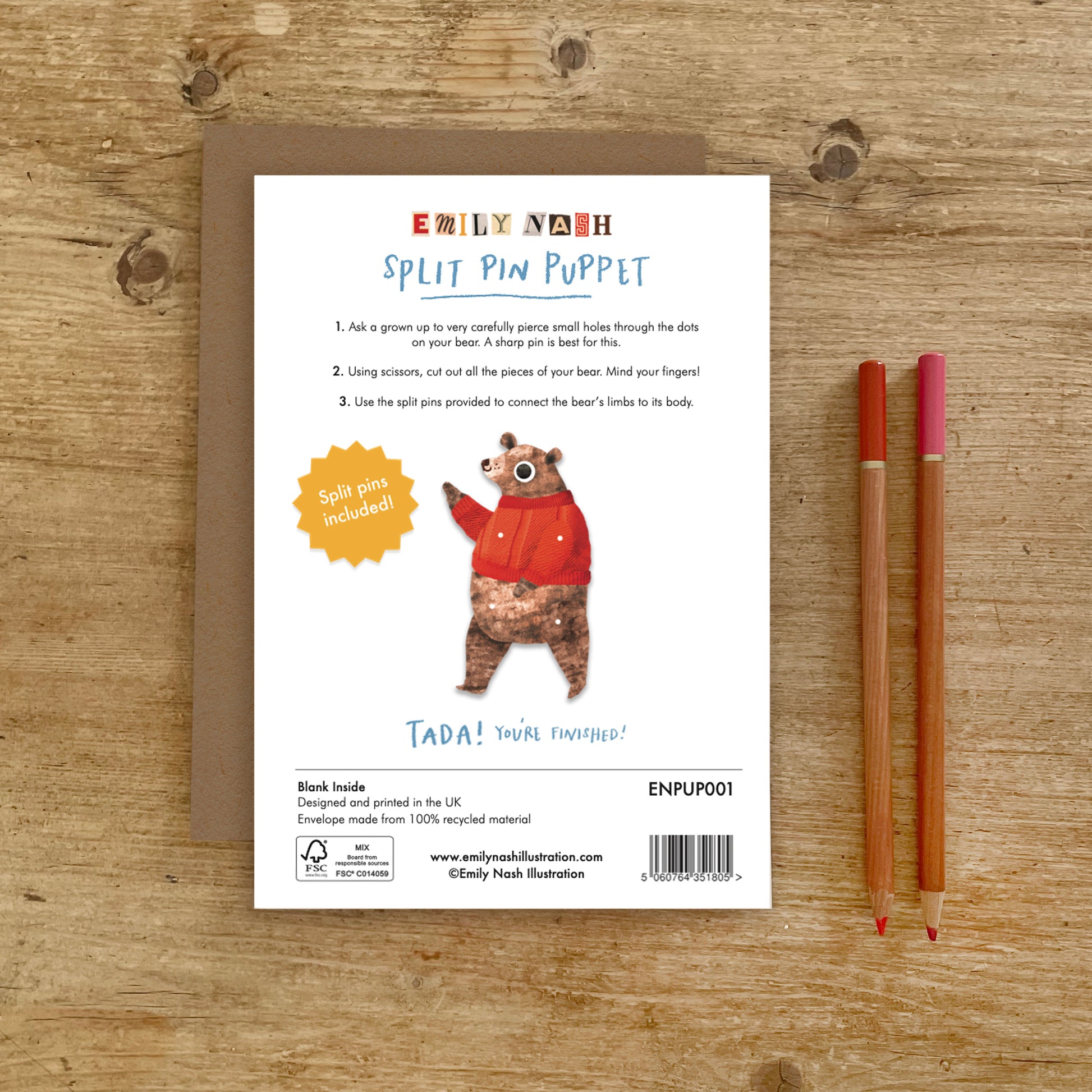Bear Split Pin Puppet A5 Greeting Card image 3