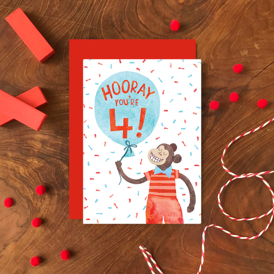Four Years Monkey Greetings Card image 1