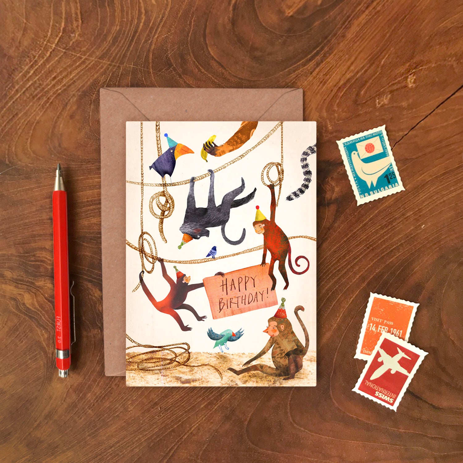 Happy Birthday Monkeys Greetings Card image 1
