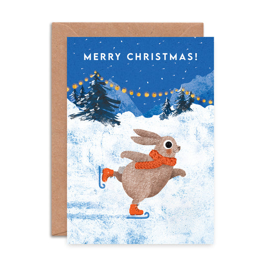Ice Skating Rabbit Christmas Card image 0