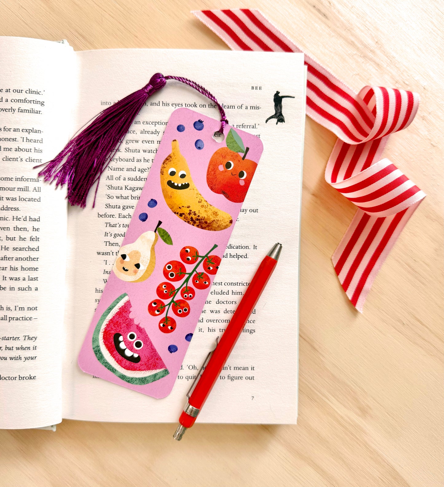 Fruit Faces Bookmark with Tassel
