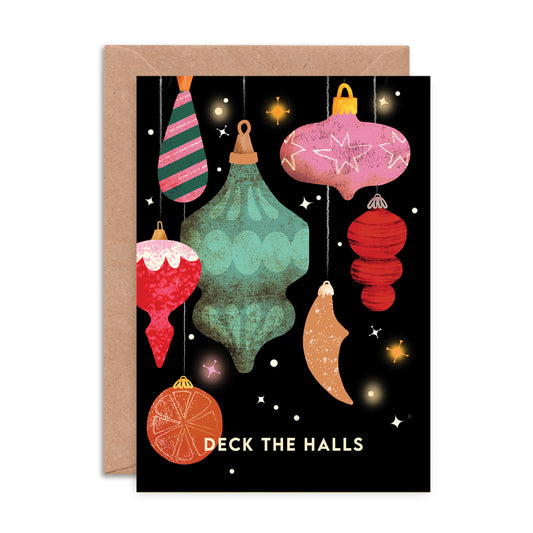 Deck the Halls Baubles Christmas Card