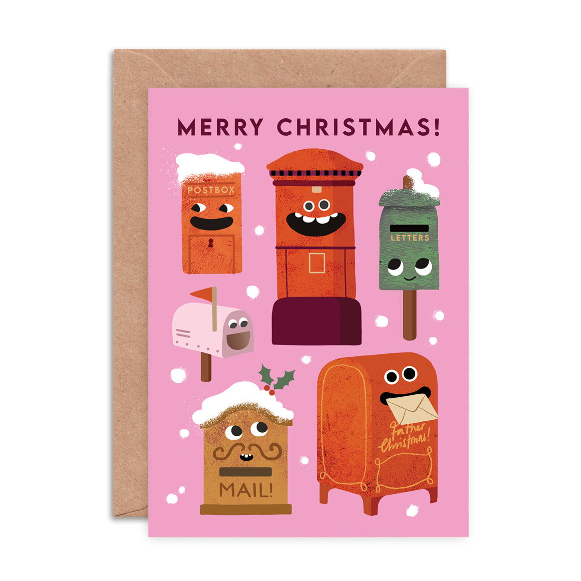 Christmas Postbox Faces Greeting Card