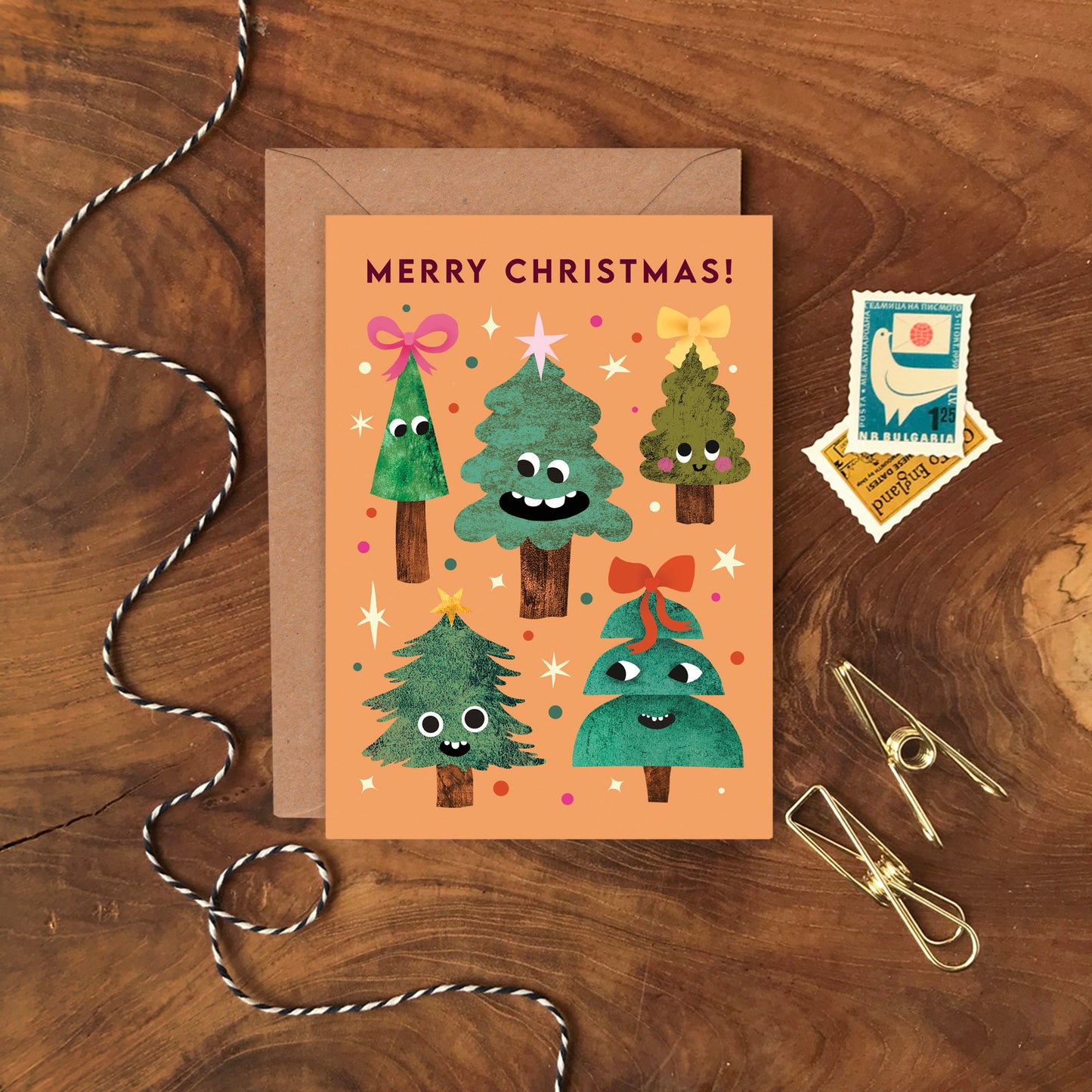 Christmas Tree Faces Greeting Card