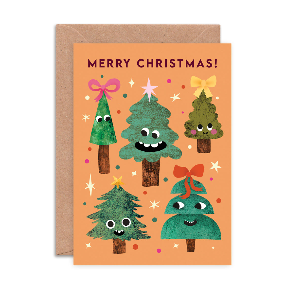 Christmas Tree Faces Greeting Card