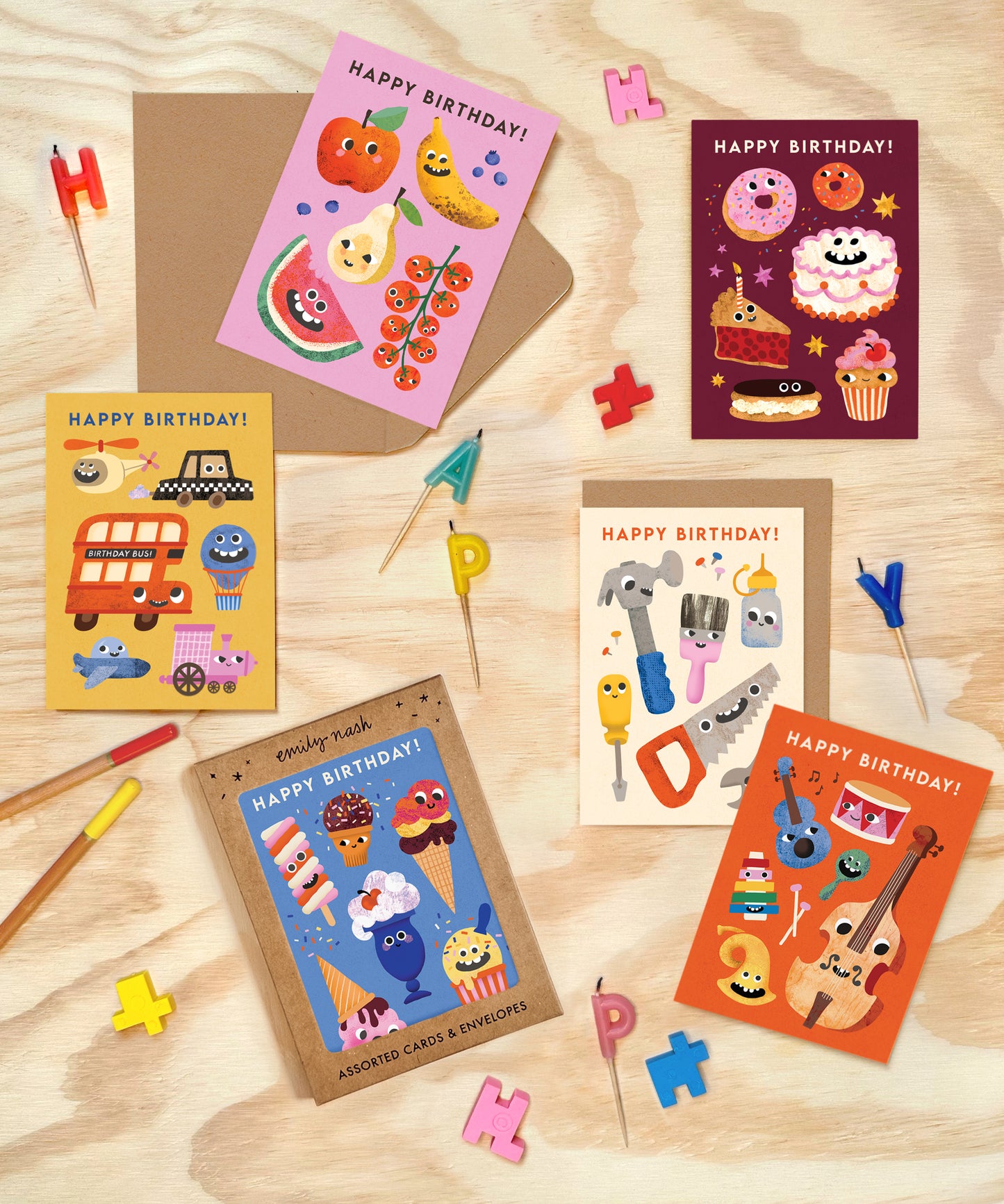 Funny Faces 2 Birthday Multipack x 6 Greeting Cards