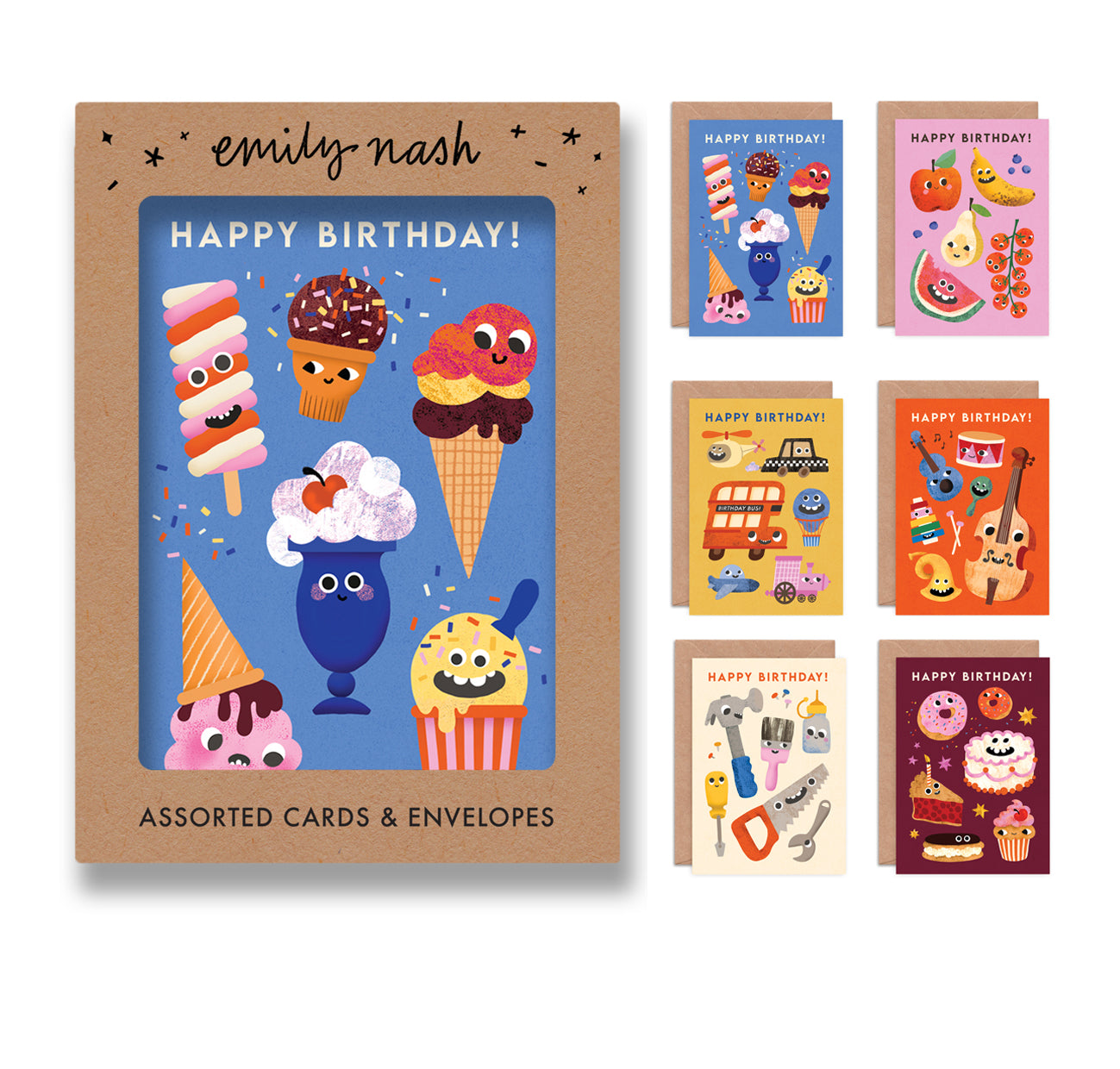 Funny Faces 2 Birthday Multipack x 6 Greeting Cards