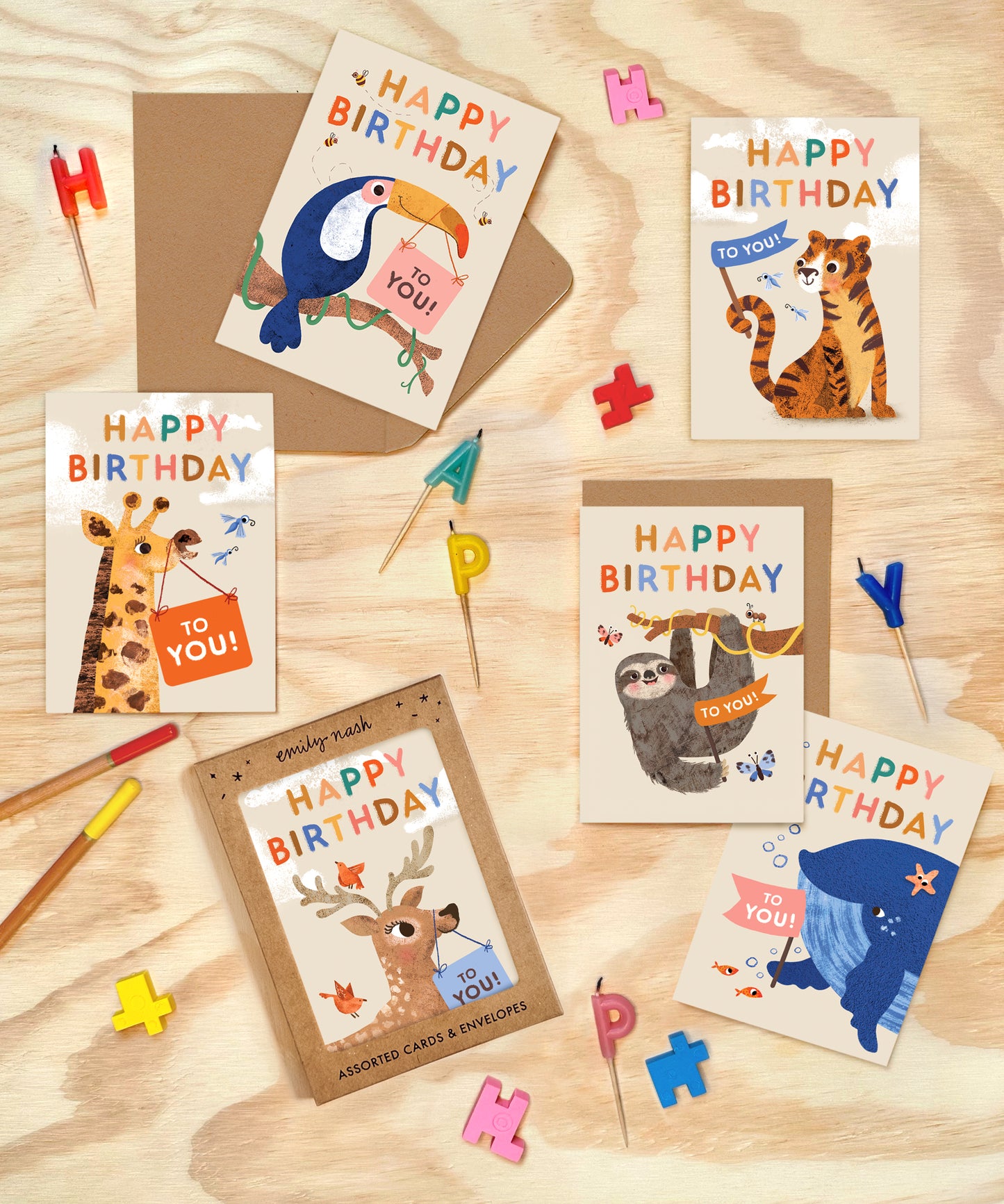 Birthday Menagerie Multipack x 6 Animal Greeting Cards