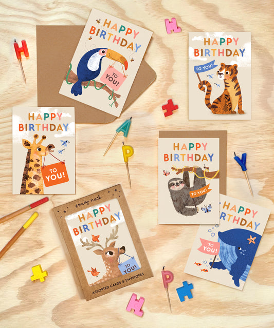 Birthday Menagerie Multipack x 6 Animal Greeting Cards