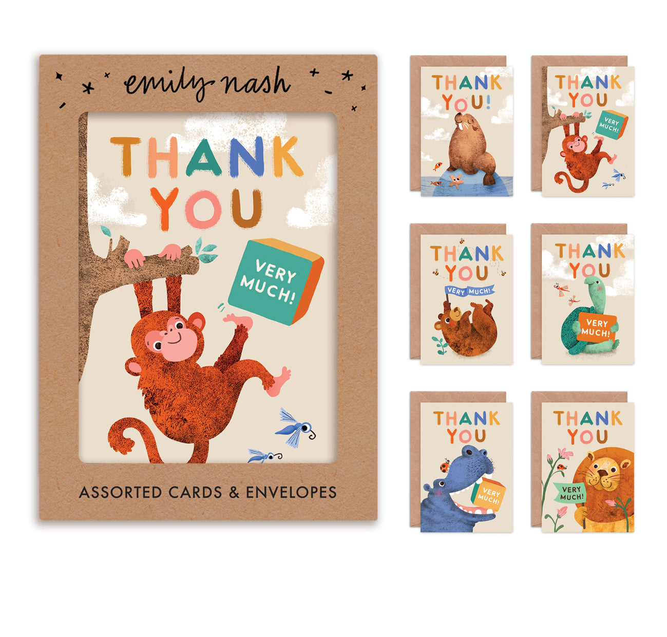 Thank You Menagerie Multipack x 6 Animal Greeting Cards