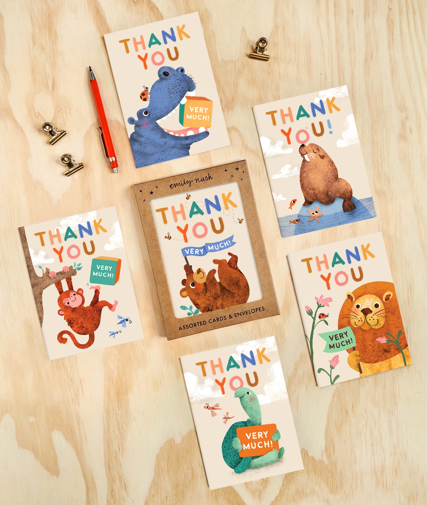 Thank You Menagerie Multipack x 6 Animal Greeting Cards